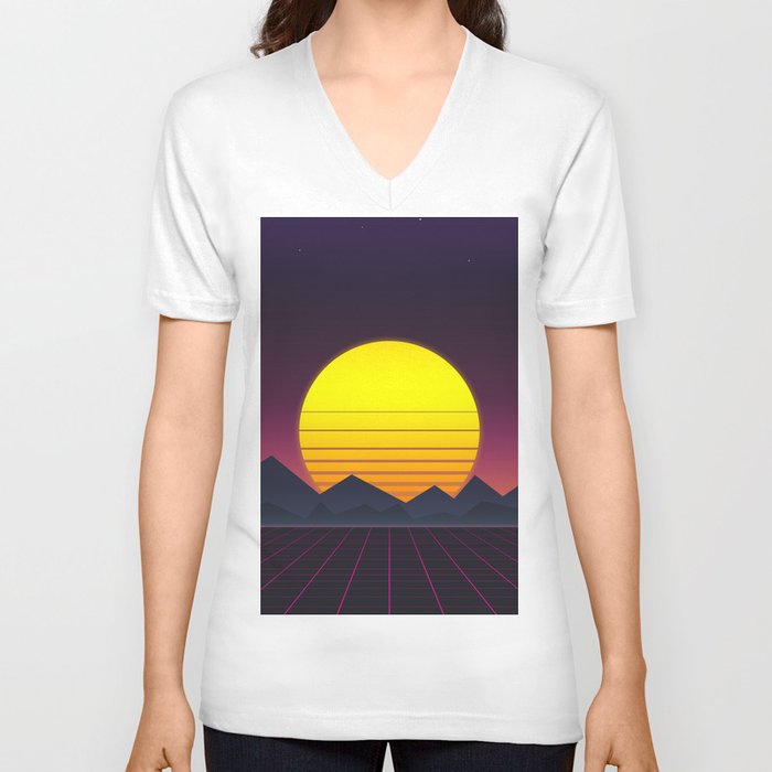 Vaporwave\\Mountain V Neck T Shirt