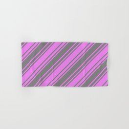 [ Thumbnail: Grey & Violet Colored Striped Pattern Hand & Bath Towel ]