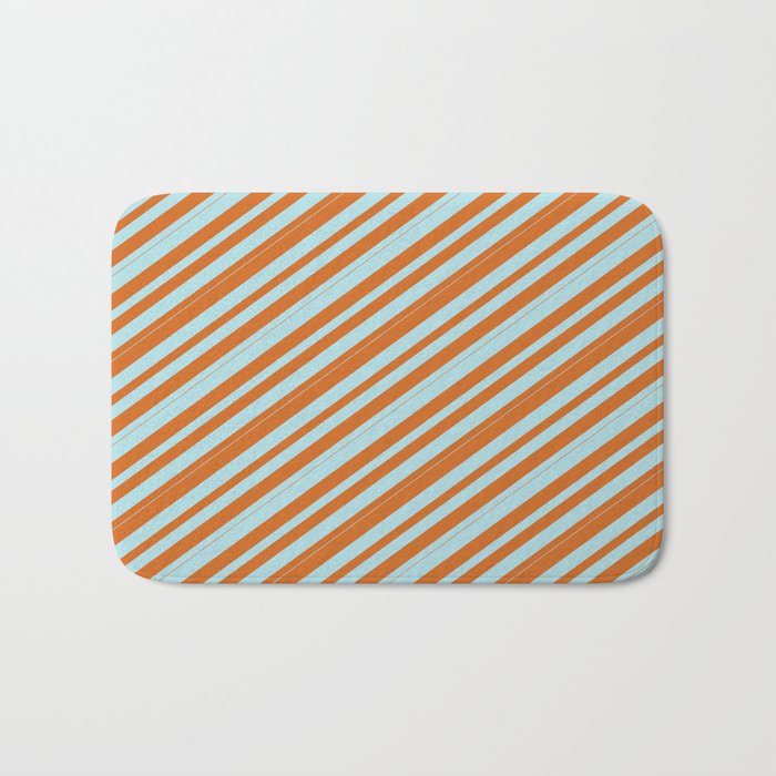 Chocolate & Powder Blue Colored Stripes/Lines Pattern Bath Mat