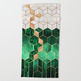 Emerald Cubes And Hexagons Beach Towel