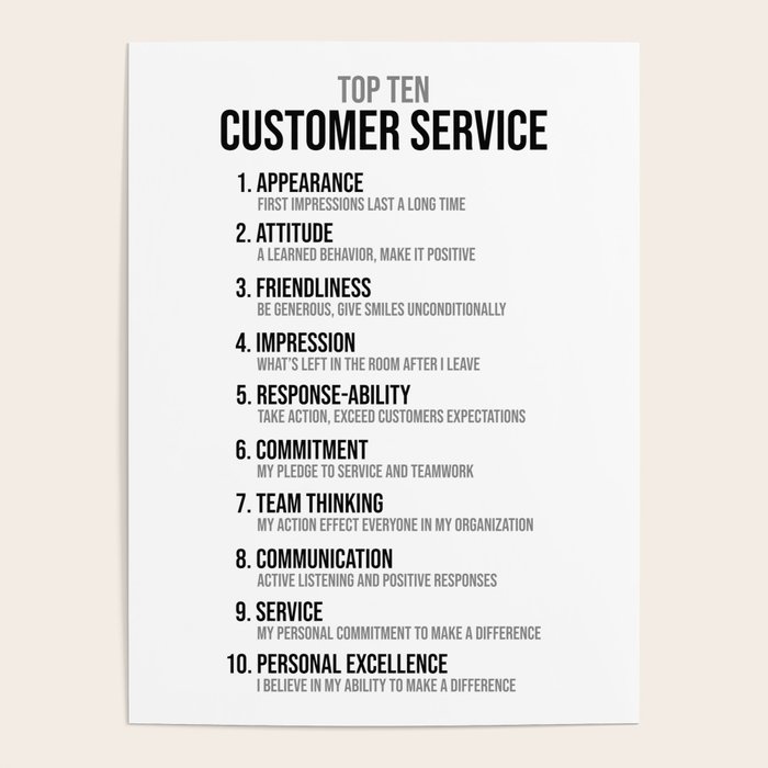 Ten Customer Service, Office Decor Ideas, Wall Art Poster by motiposter