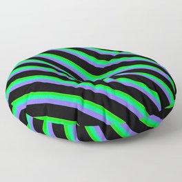 [ Thumbnail: Eye-catching Tan, Lime, Green, Medium Slate Blue & Black Colored Striped/Lined Pattern Floor Pillow ]