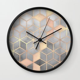 Gold Grey Gradient Cube Art print Wall Clock