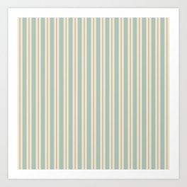 Double Stripes Stripe Pattern in Cream and Soft Mint  Art Print