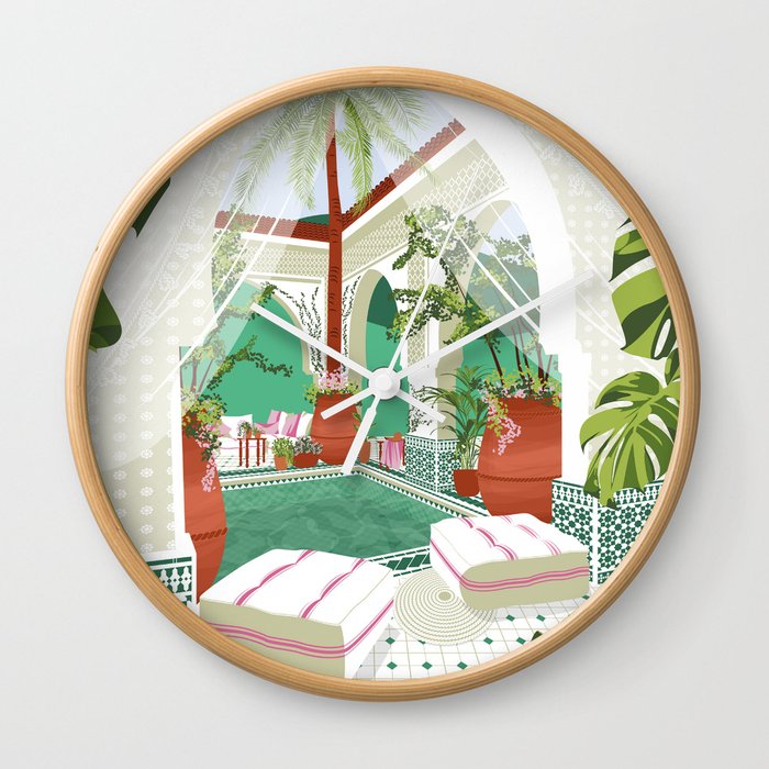 Morocco Riad with Plants Wall Clock