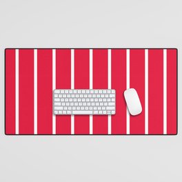 vertical stripes on strawberry red Desk Mat