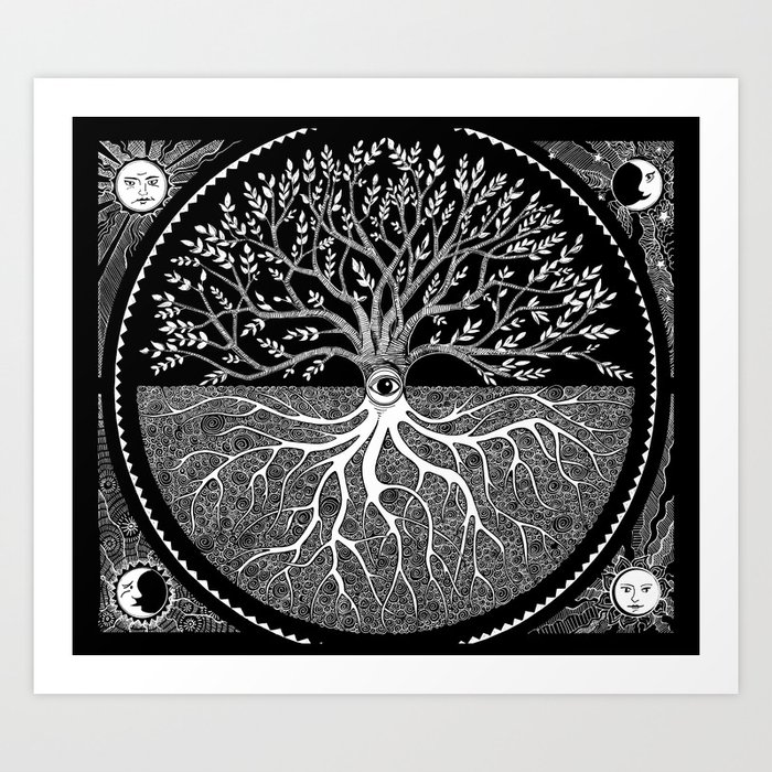 Druid Tree of Life Kunstdrucke | Drawing, Digital, Ink-pen, Tree-of-life, Baum, Erde, Celtic, Ogham, Mond, Sonne