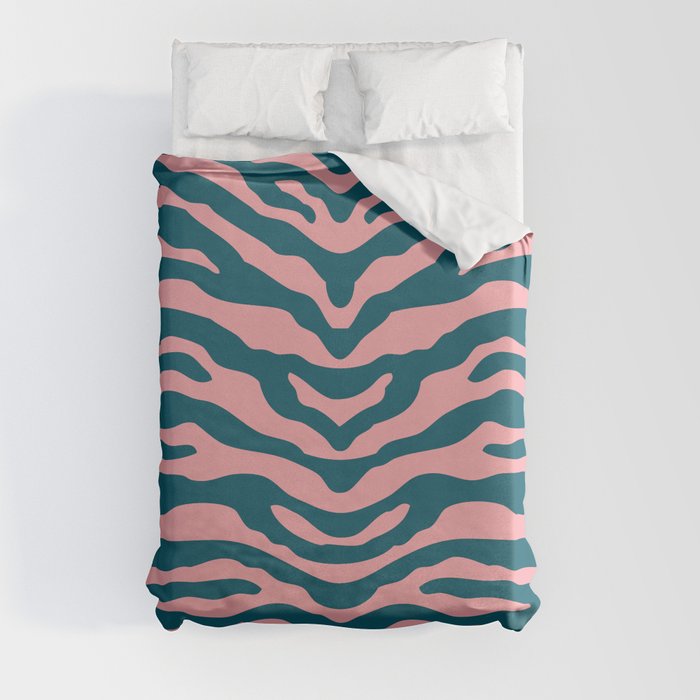 Zebra Wild Animal Print Teal and Pink Duvet Cover