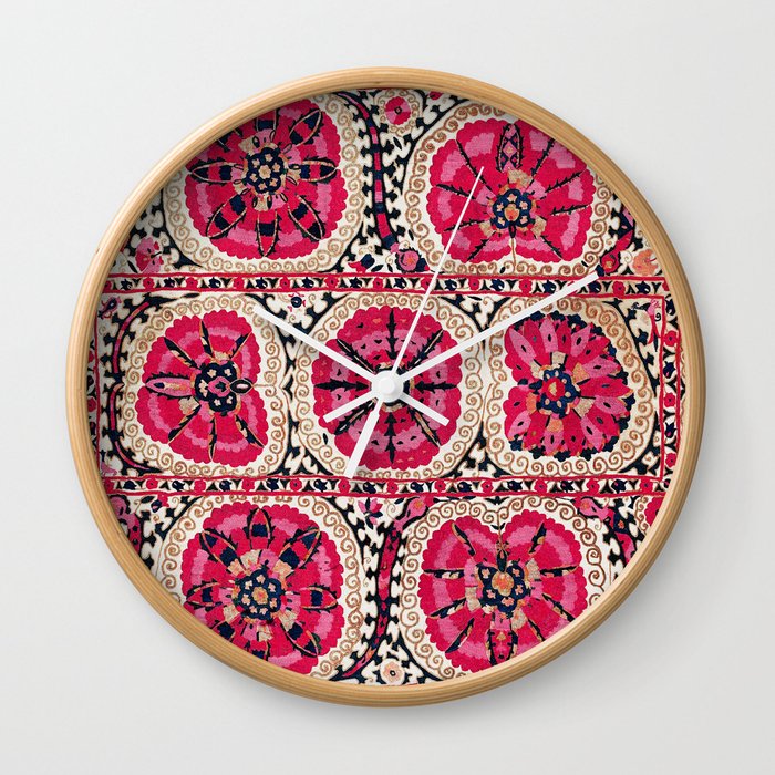 Large Medallion Suzani Bokhara Uzbek Embroidery Print Wall Clock