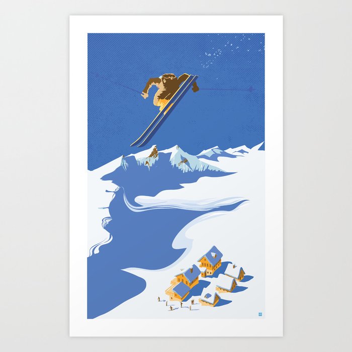 Retro Sky Skier Art Print