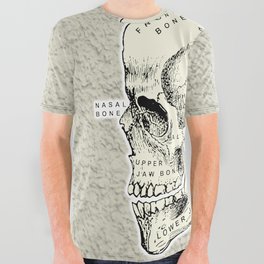 Old School Human Skull with Bones Names. All Over Graphic Tee