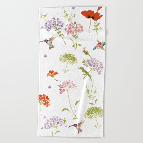Hummingbird floral Beach Towel