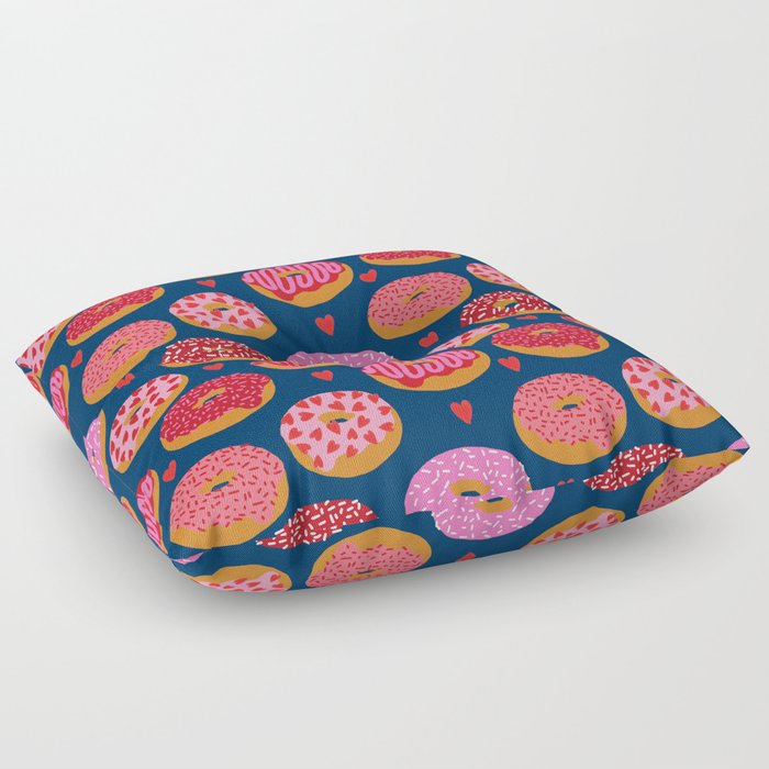Pink and Red donuts hearts love valentines day cute gifts for foodie Floor Pillow