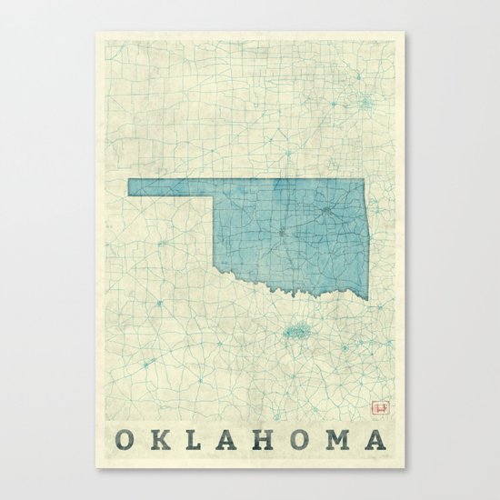 Oklahoma State Map Blue Vintage Canvas Print