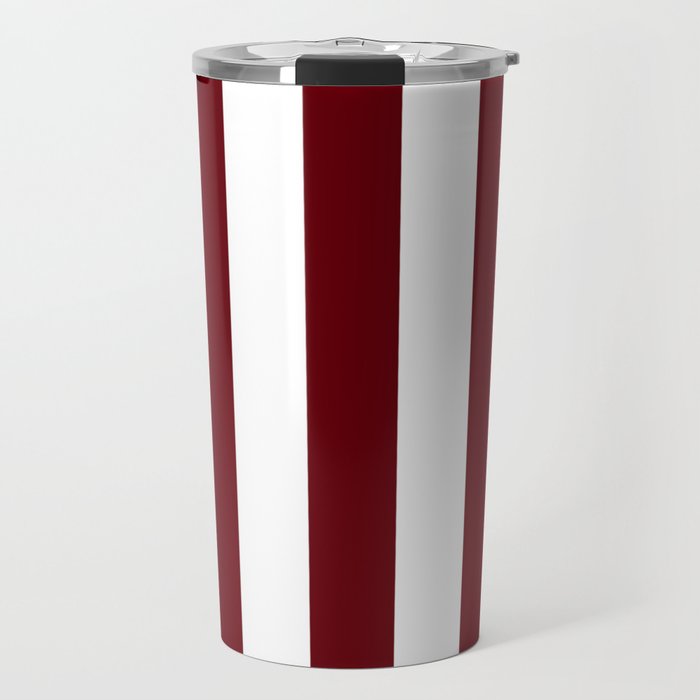 Rosewood red - solid color - white vertical lines pattern Travel Mug