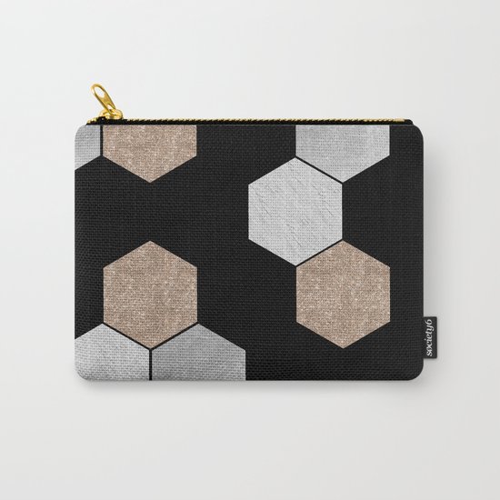 Geometric marble and rose gold on black Carry-All Pouch