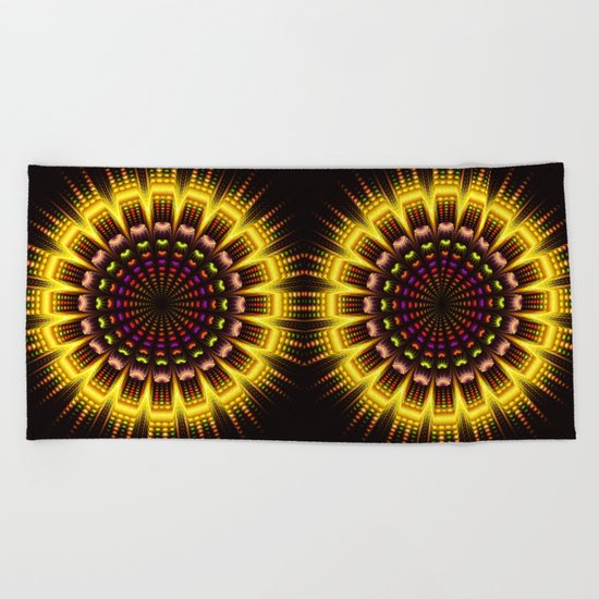 Geometric fantasy sun with tribal patterns Beach Towel