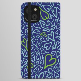 Hearts Garlore Navy and Green iPhone Wallet Case
