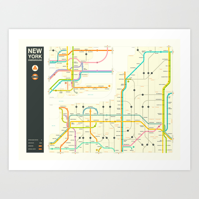 New York State Highway Map Art Print