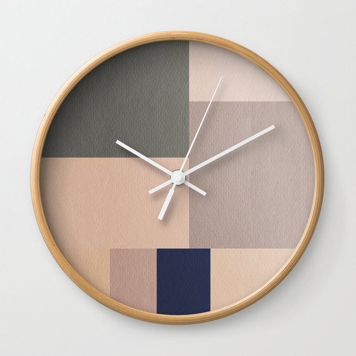 Minimal Bauhaus Geometry Study 2. Natural & Blue Wall Clock