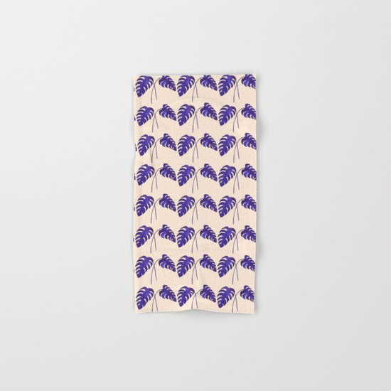 Indigo Monstera Leaf Watercolor on Blush Hand & Bath Towel