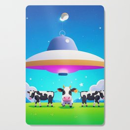 UFO Encounter on the Meadow: Three Cows and the Flying Saucer Cutting Board