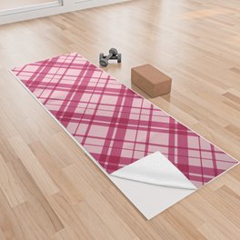 Deep pink diagonal gingham checked Yoga Towel