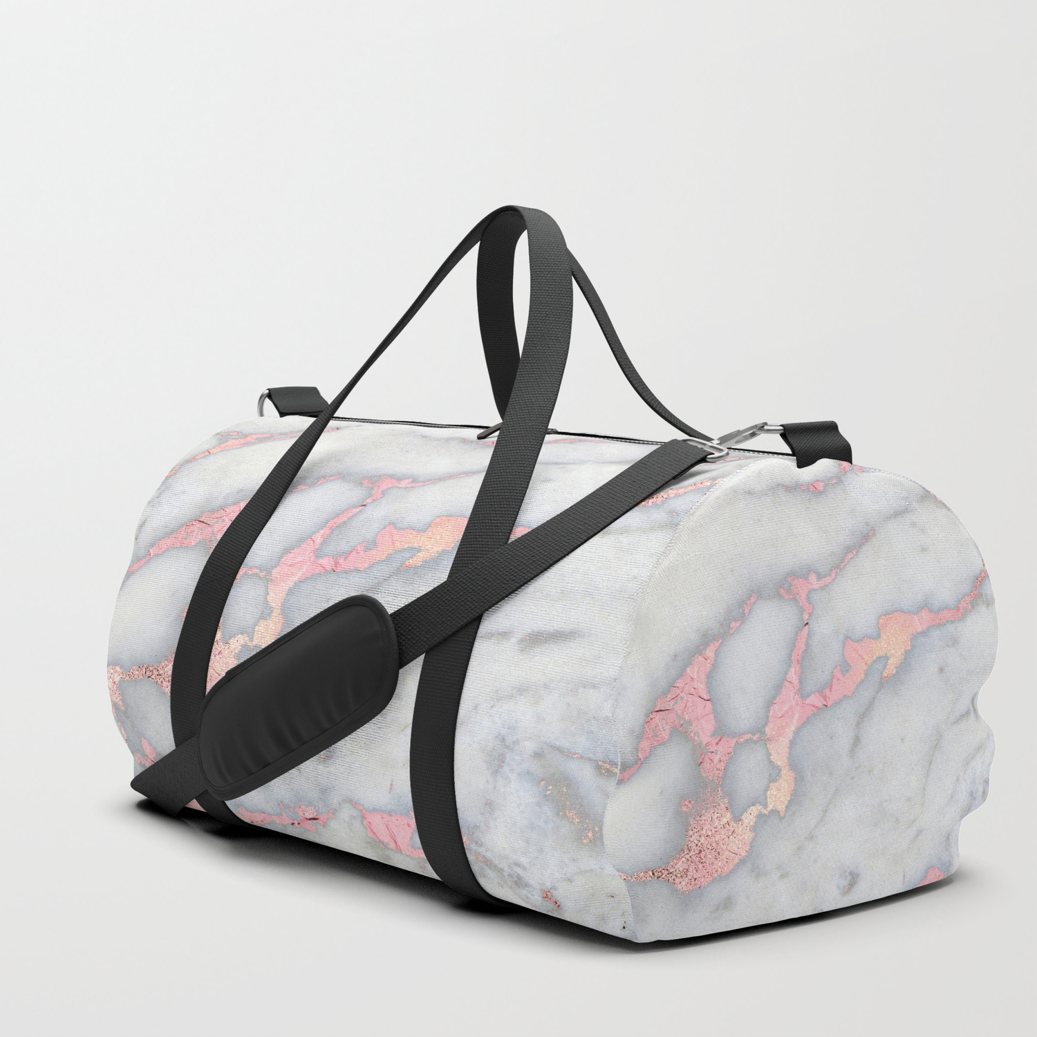 Rosegold Pink On Gray Marble Metallic Foil Style Duffle Bag By Originalaufnahme