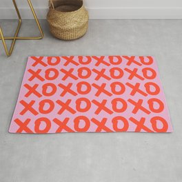 XOXO Print Hugs And Kisses Pink Retro Wall Art Minimal Preppy Modern Decor XOXO Pattern Abstract Rug