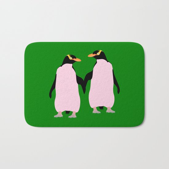 Gay Pride Lesbian Penguins Holding Hands Bath Mat