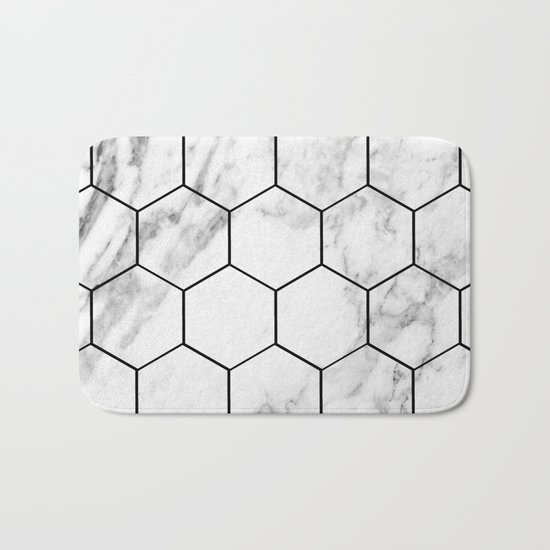 Marble hexagonal tiles - geometric beehive Bath Mat
