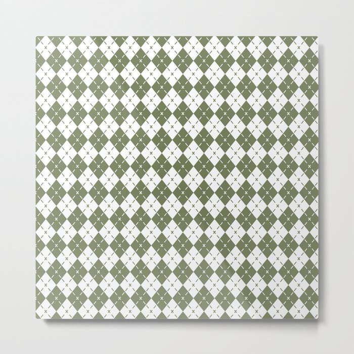 Trendy Sage Green Diamond Argyle Pattern Metal Print