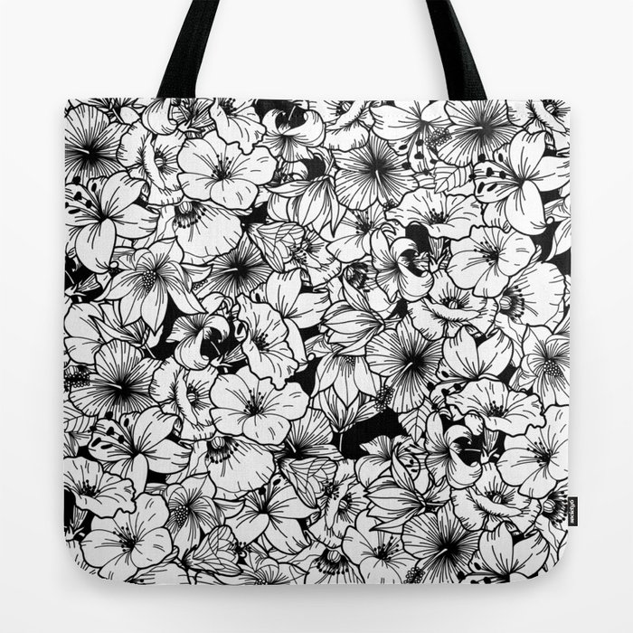 Black Floral Drawing Tote Bag Simple Modern Functional -  Norway