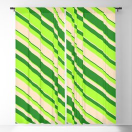 [ Thumbnail: Forest Green, Light Green, and Bisque Colored Striped/Lined Pattern Blackout Curtain ]