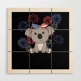 4th Of July American Koala Kids Usa Fireworks Wood Wall Art
