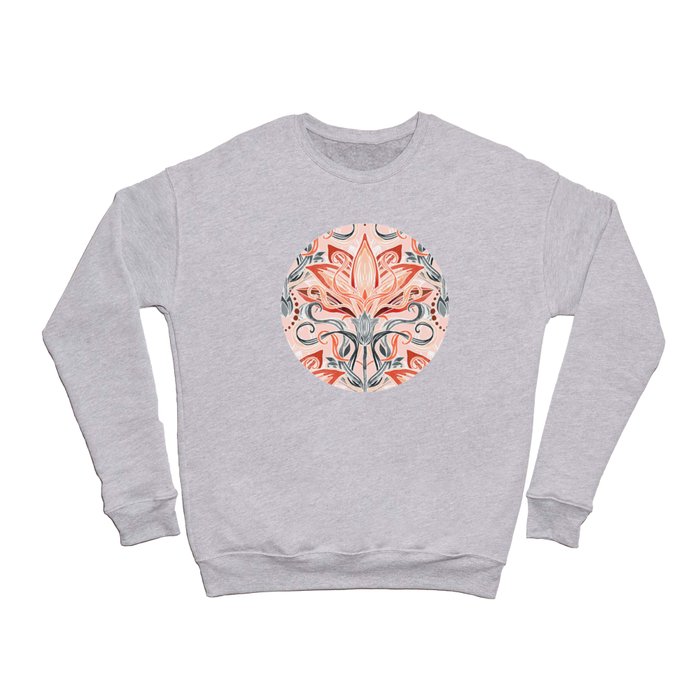Coral and Grey Watercolor Art Nouveau Aloe Crewneck Sweatshirt