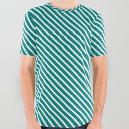 [ Thumbnail: Mint Cream and Teal Colored Lines/Stripes Pattern All Over Graphic Tee ]