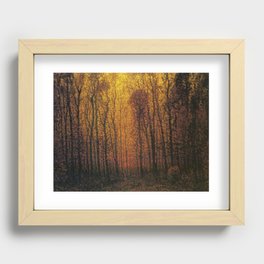 Deep woods in fall birch and aspen trees in golden twilight landscape nature painting by John Joseph Enneking Recessed Framed Print