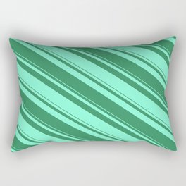 [ Thumbnail: Sea Green and Aquamarine Colored Striped/Lined Pattern Rectangular Pillow ]