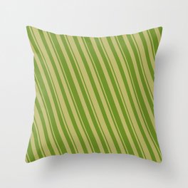[ Thumbnail: Dark Khaki and Green Colored Striped/Lined Pattern Throw Pillow ]