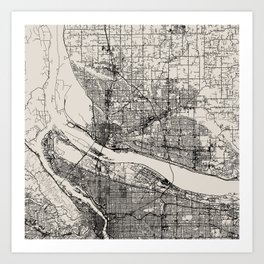 Vancouver, WA. USA - City Map Illustration - Black and White Aesthetic Art Print