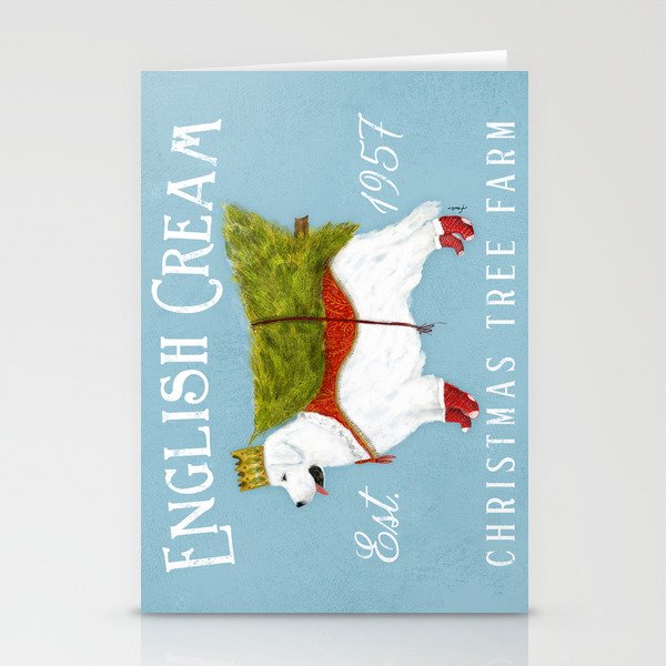 English Cream golden retriever dog christmas tree holiday farm art  Stationery Cards