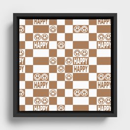 HAPPY Checkerboard (Milk Chocolate Brown Color) Framed Canvas