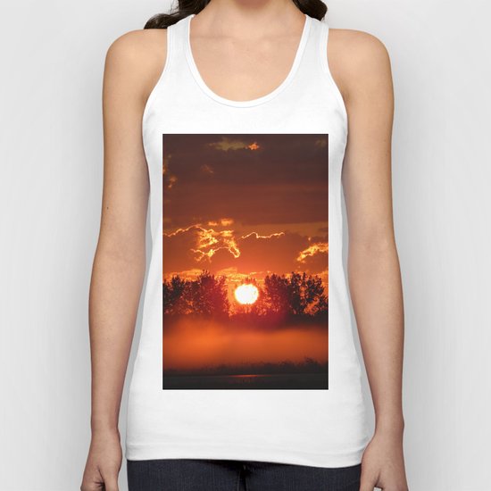Flaming Horses over the Foggy Sunrise Unisex Tank Top
