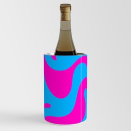 Lava Lamp - 70s Colorful Abstract Minimal Modern Wavy Art Design Pattern in Pink and Blue Wine Chiller