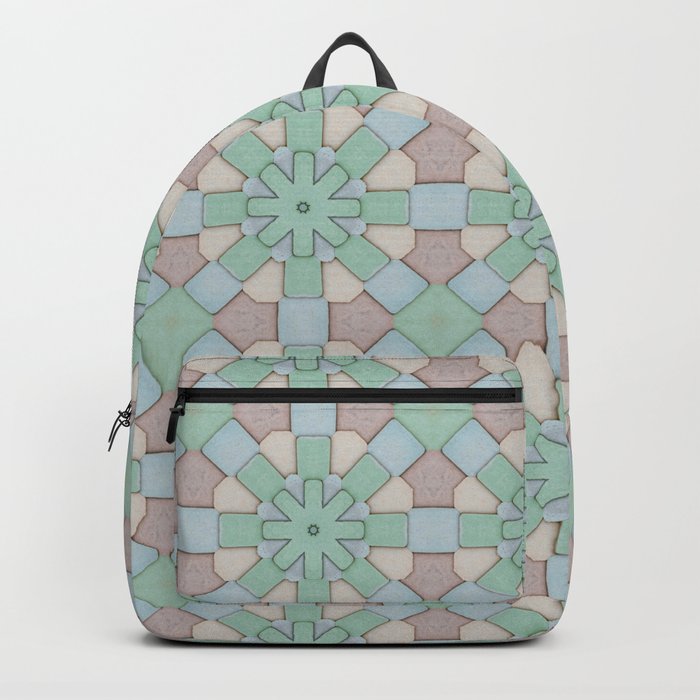 Green, Pink, Light Blue, and Cream Mosaic  Backpack