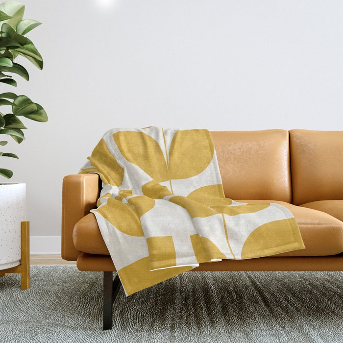 Mid Century Modern Leaves Yellow #society6 #buyart  Throw Blanket