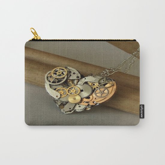 Steampunk Heart of Gold and Silver Carry-All Pouch