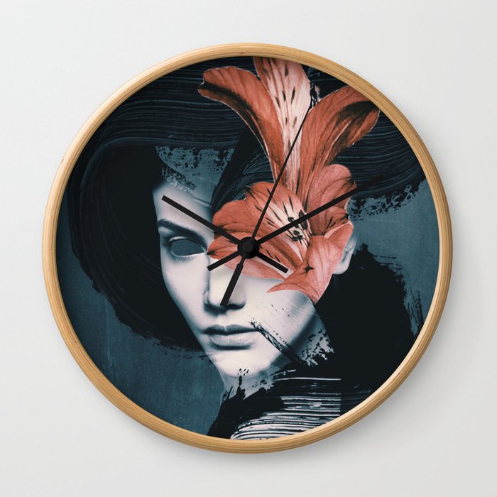 Red Flowers/Lady Portrait Wall Clock