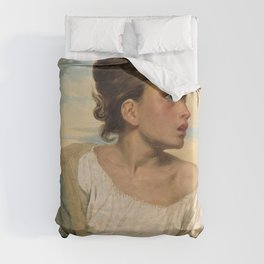 Portrait of a Woman; Girl at the Cemetery female painting by Eugene Delacroix for bedroom, living room, home wall decor Duvet Cover